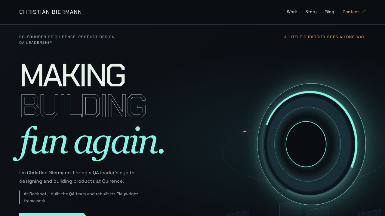 The Grid homepage, with the headline “Making building fun again” beside a glowing cyan disc.